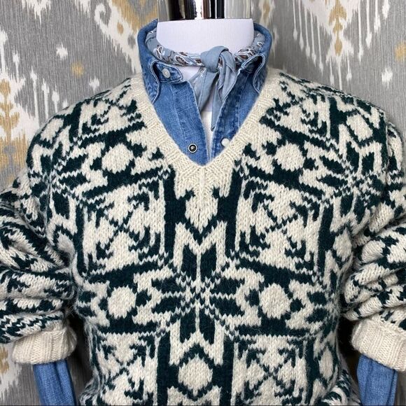 Ralph Lauren Vintage 1990 Hand-knit Polo Country Green Snowflake Sweater - Picture 16 of 16